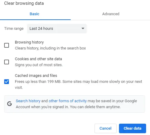 Perform the following steps to clear the browser cache in Google Chrome