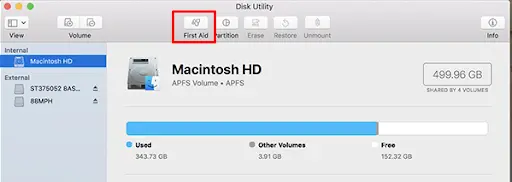 Once Disk Utility is open, select your hard drive from the list of drives