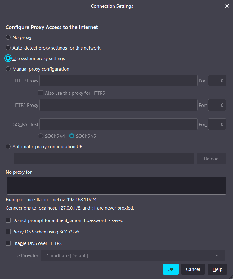 Select the Network Settings section, then uncheck Use system proxy settings