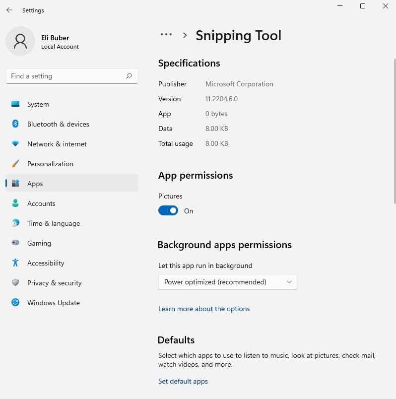 Snipping Tool Permissions