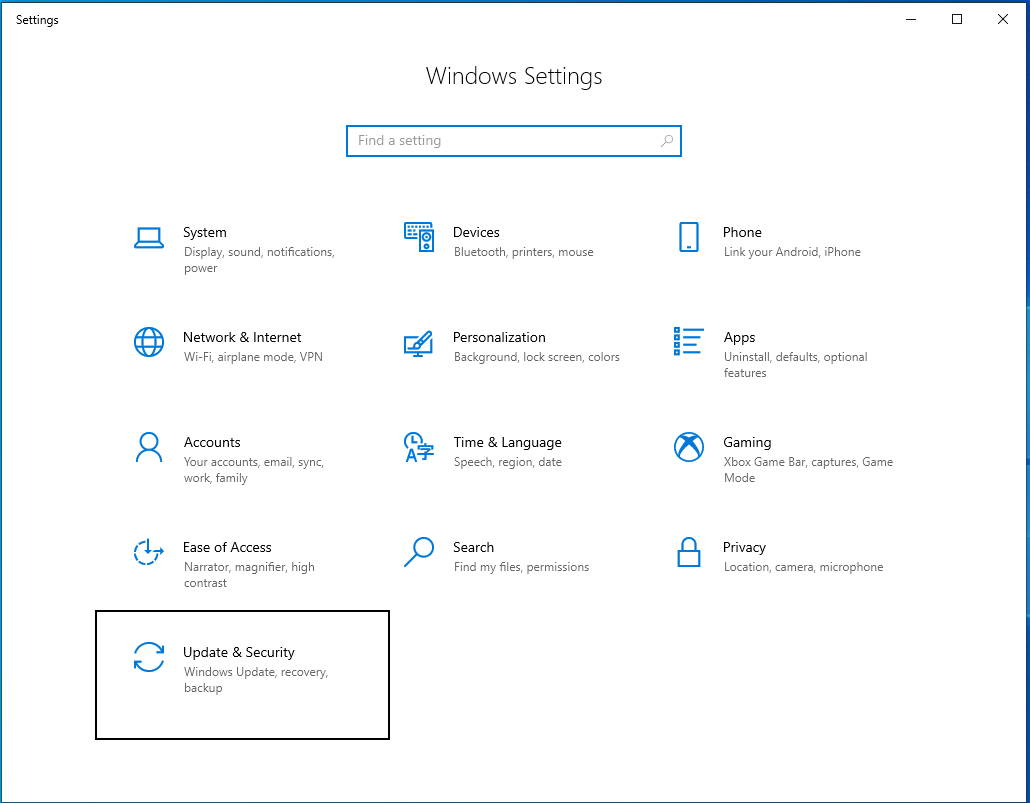 Windows 10 Settings Screenshot