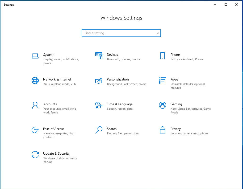 Windows 10 Settings Screenshot