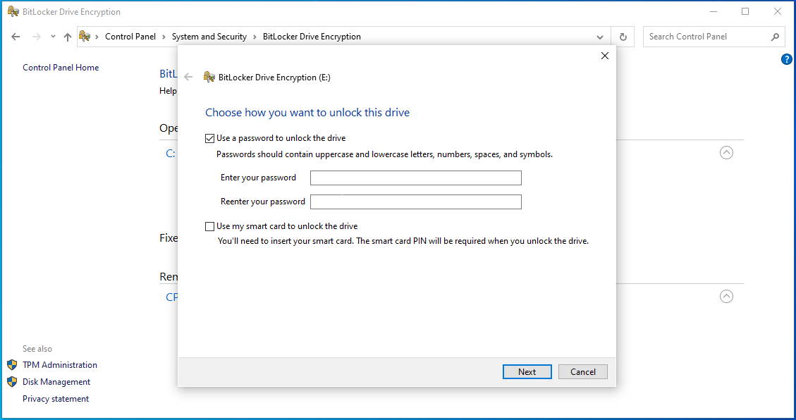 Bitlocker for protecting folders in Windows 10