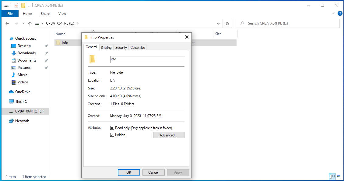Hidden Attribute for protecting folders in Windows 10