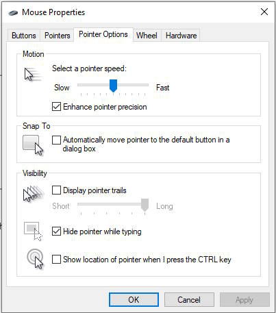 Hide pointer in Windows 10