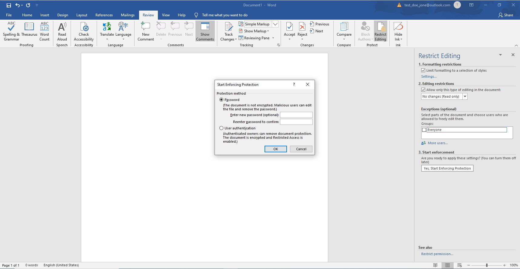 Microsoft Word protecting files in Windows 10