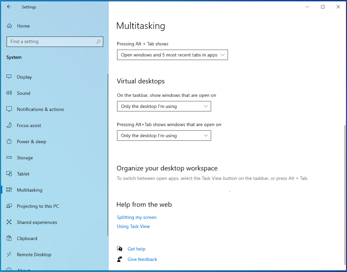 Multitasking in Windows 10