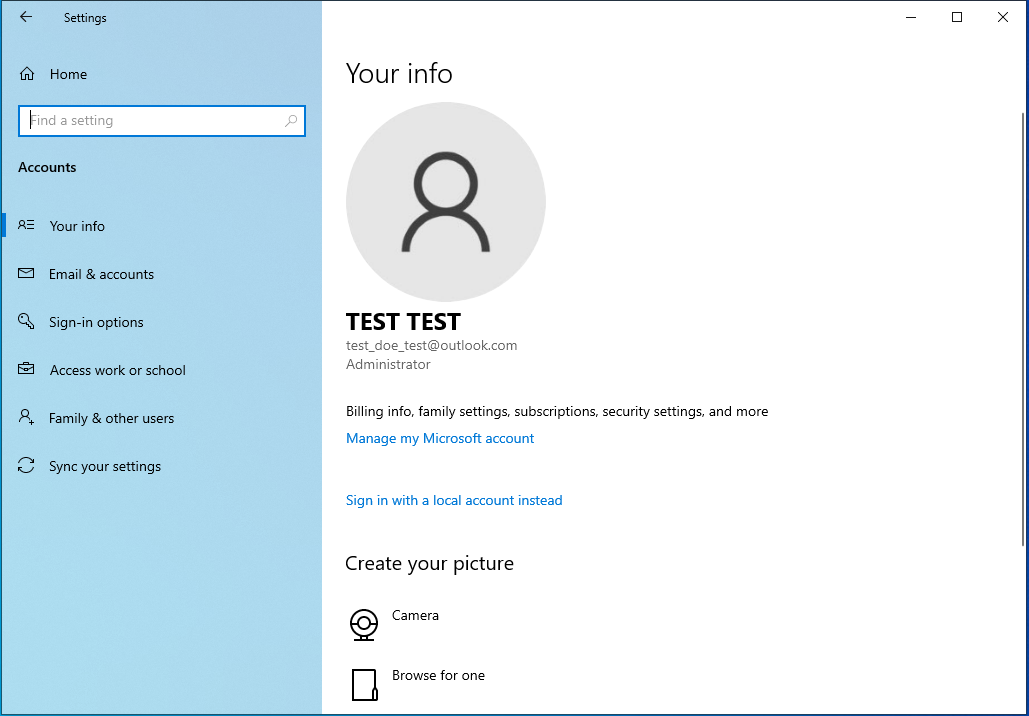 Your Info Windows 10 Screenshot