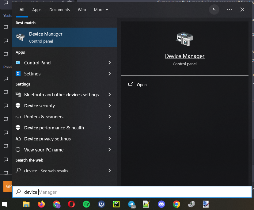 Device Manager in Start Menu